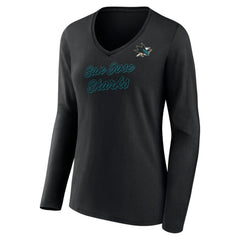 NHL Black San Jose Sharks Women's Forge Long Sleeve V-Neck T-Shirt