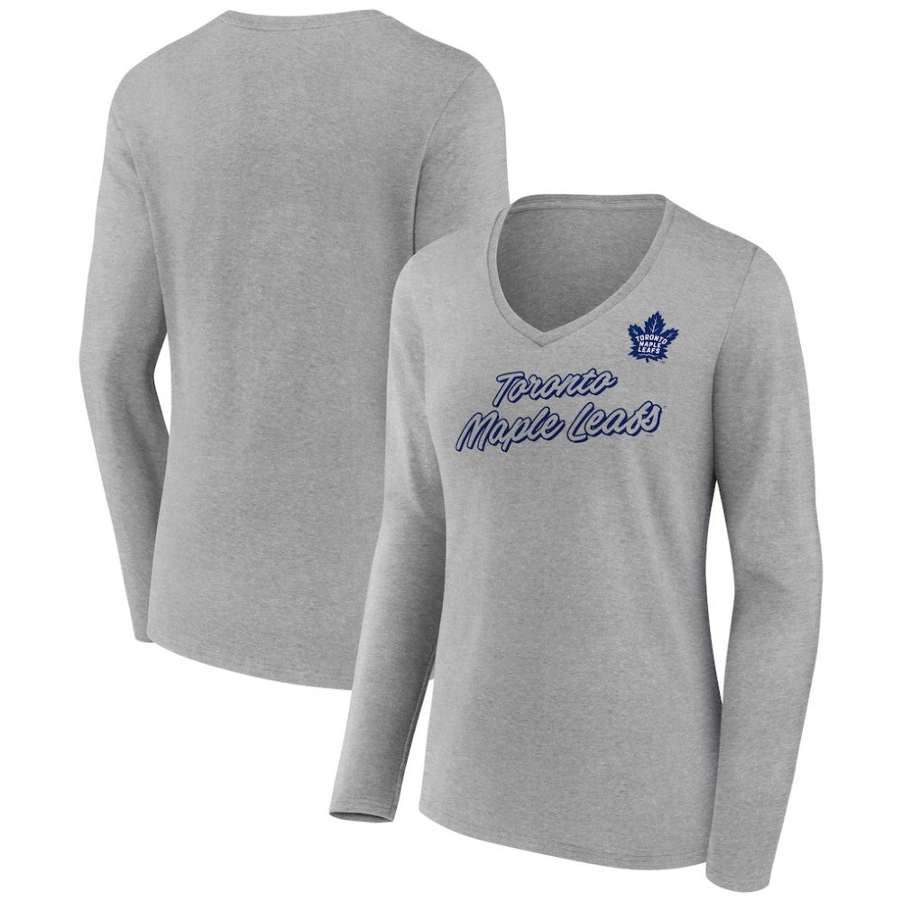 NHL Heathered Gray Toronto Maple Leafs Women's Forge Long Sleeve V-Neck T-Shirt
