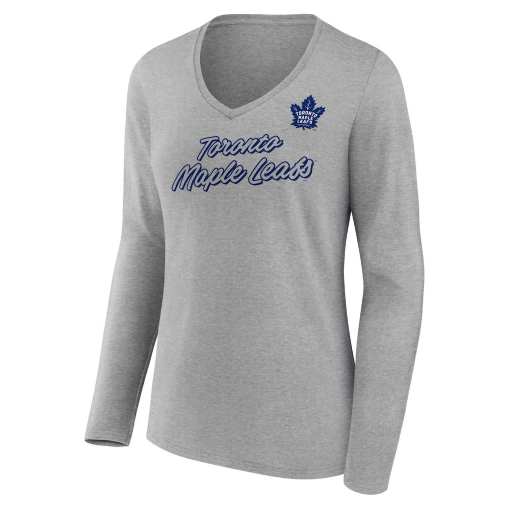 NHL Heathered Gray Toronto Maple Leafs Women's Forge Long Sleeve V-Neck T-Shirt