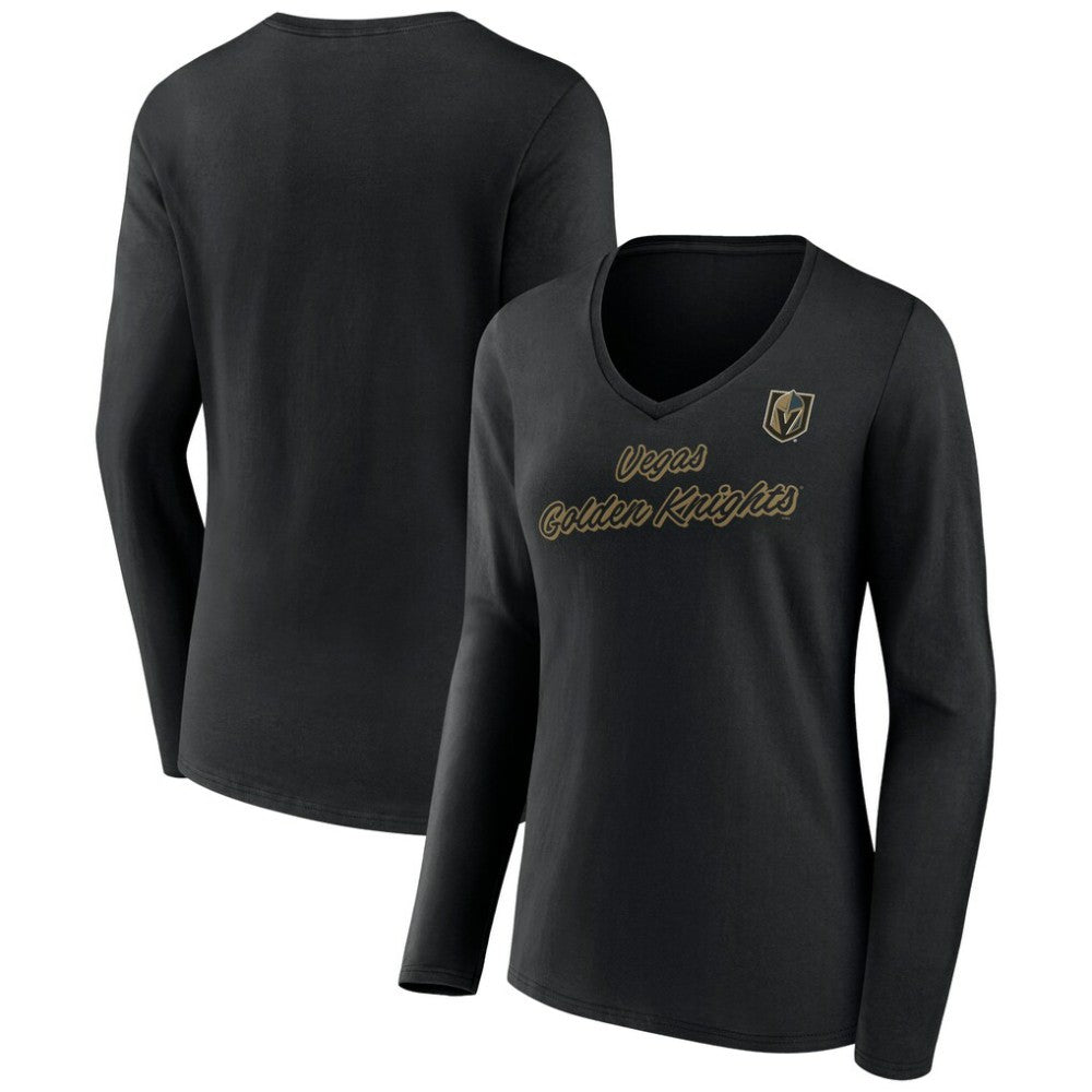 NHL Black Vegas Golden Knights Women's Forge Long Sleeve V-Neck T-Shirt