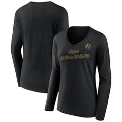 NHL Black Vegas Golden Knights Women's Forge Long Sleeve V-Neck T-Shirt