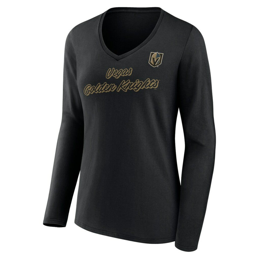 NHL Black Vegas Golden Knights Women's Forge Long Sleeve V-Neck T-Shirt