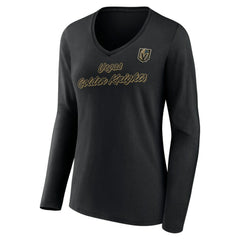 NHL Black Vegas Golden Knights Women's Forge Long Sleeve V-Neck T-Shirt