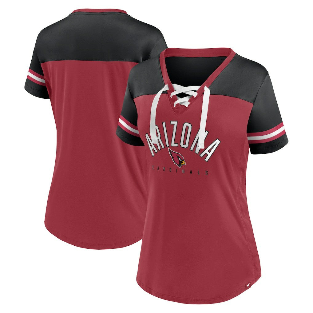 Women's Blitz & Glam Lace-Up V-Neck Jersey T-Shirt - Arizona Cardinals