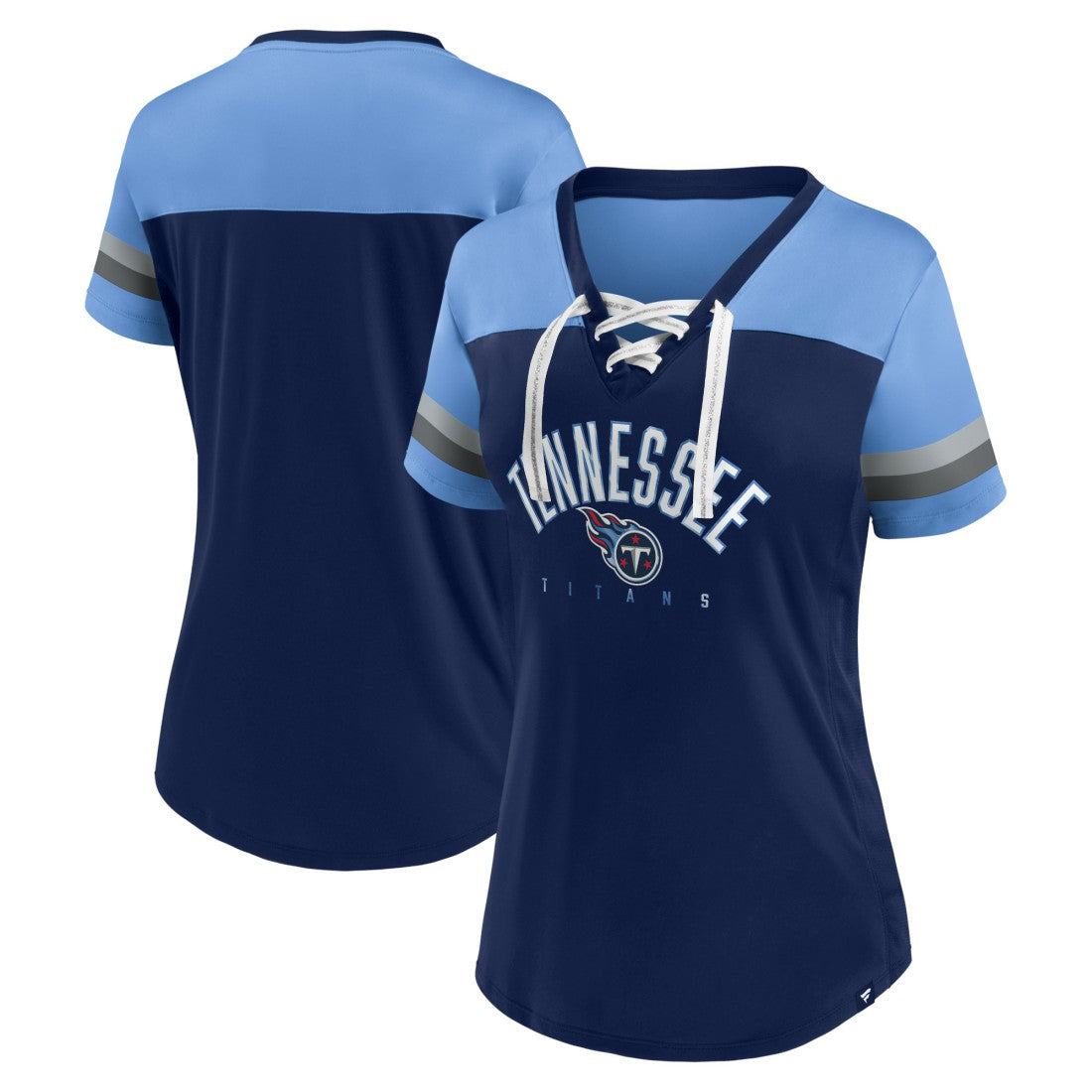 Women's Blitz & Glam Lace-Up V-Neck Jersey T-Shirt - Tennessee Titans