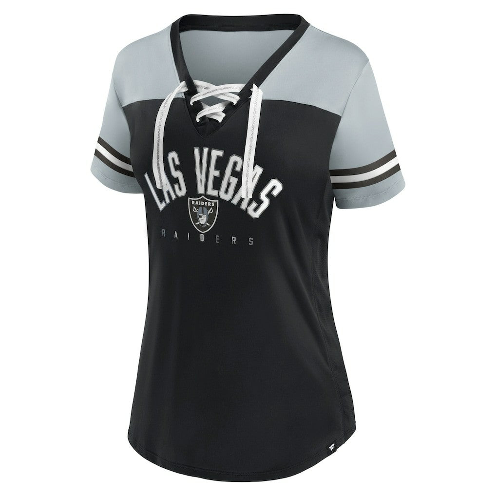 Women's Blitz & Glam Lace-Up V-Neck Jersey T-Shirt - Las Vegas Raiders