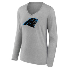 Women's Primary Team Logo Long Sleeve V-Neck T-Shirt - Carolina Panthers