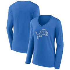 Women's Primary Team Logo Long Sleeve V-Neck T-Shirt - Detroit Lions