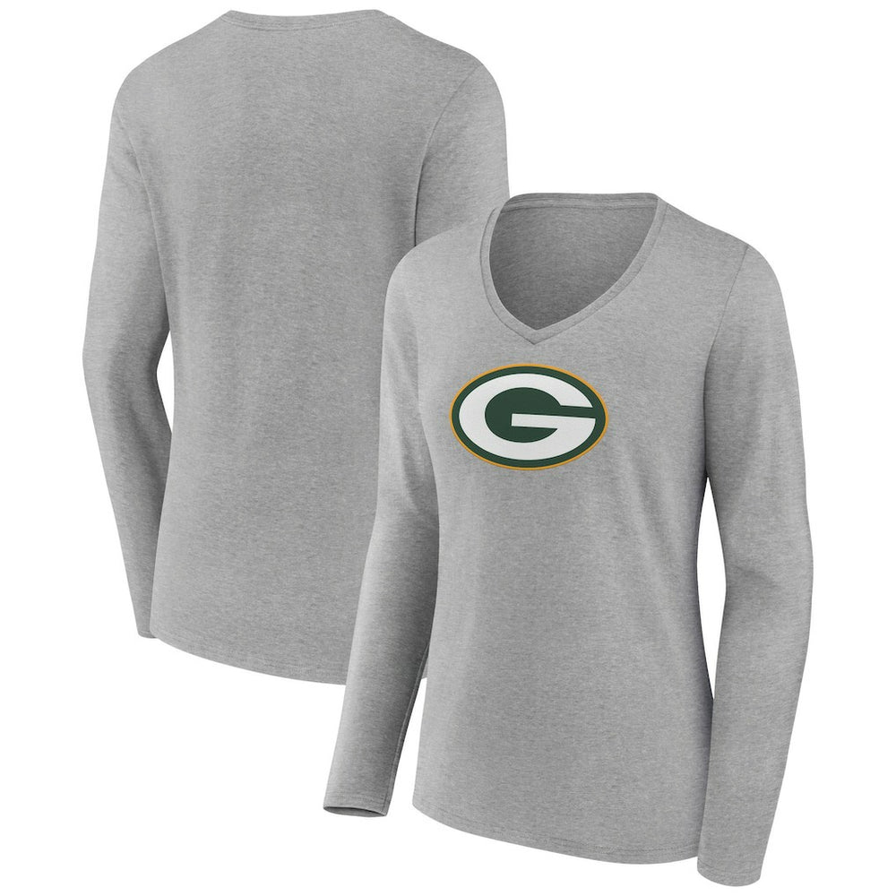 Women's Primary Team Logo Long Sleeve V-Neck T-Shirt - Green Bay Packers