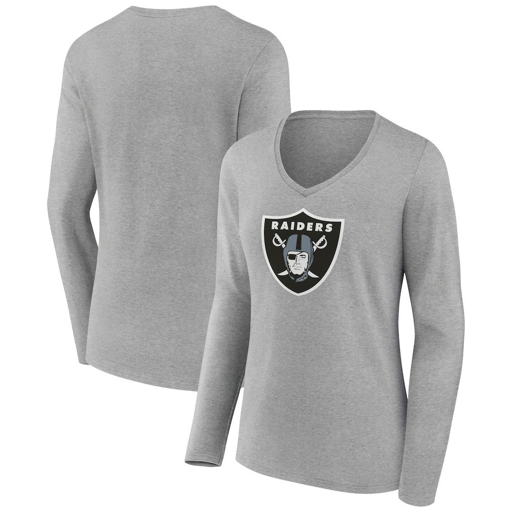 Women's Primary Team Logo Long Sleeve V-Neck T-Shirt - Las Vegas Raiders