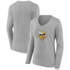 Women's Primary Team Logo Long Sleeve V-Neck T-Shirt - Minnesota Vikings