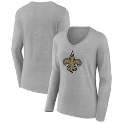 Women's Primary Team Logo Long Sleeve V-Neck T-Shirt - New Orleans Saints