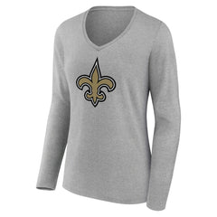 Women's Primary Team Logo Long Sleeve V-Neck T-Shirt - New Orleans Saints