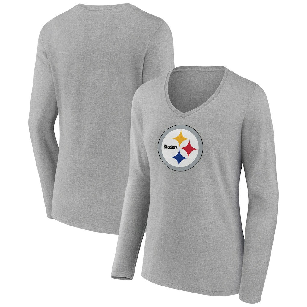 Women's Primary Team Logo Long Sleeve V-Neck T-Shirt - Pittsburgh Steelers