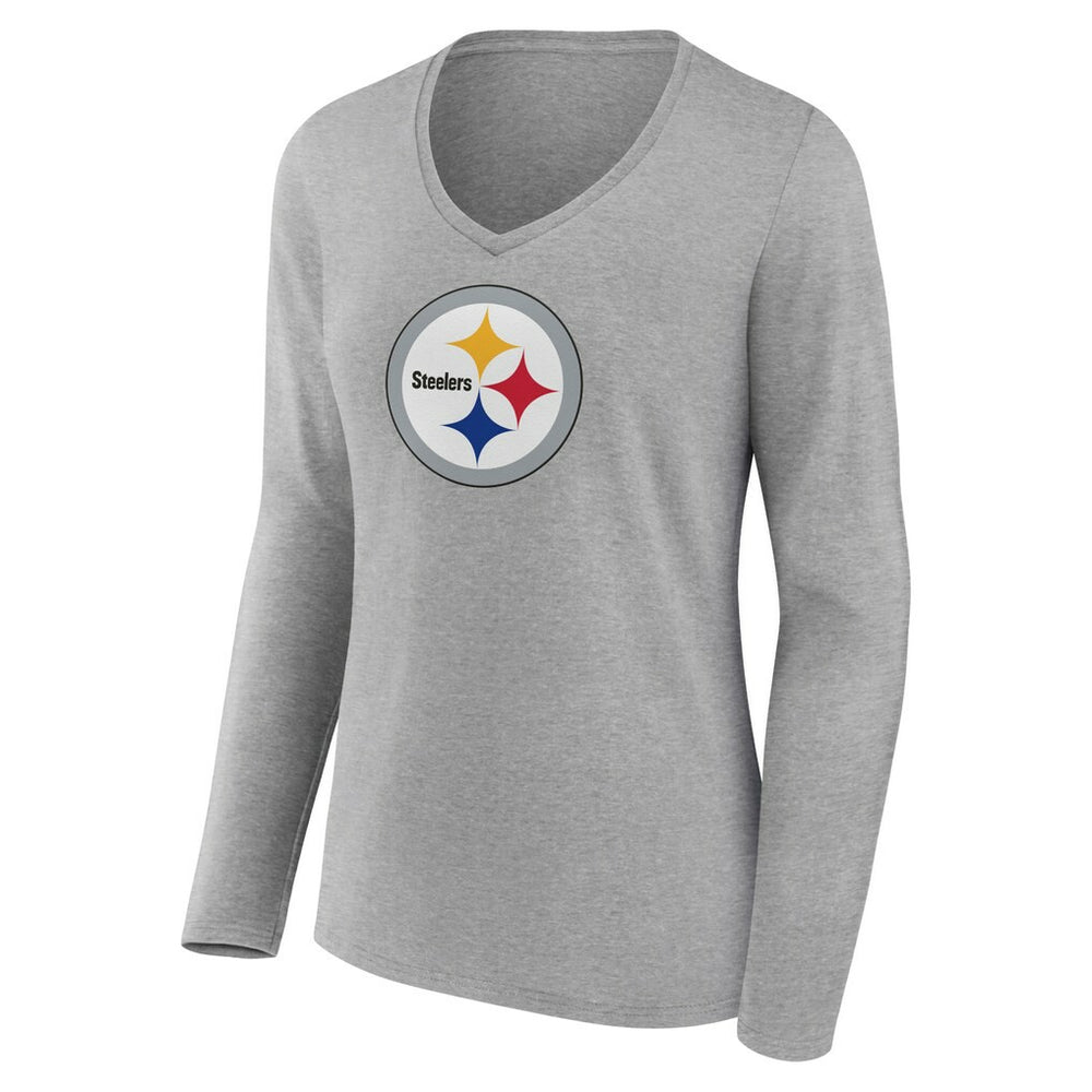 Women's Primary Team Logo Long Sleeve V-Neck T-Shirt - Pittsburgh Steelers