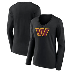 Women's Primary Team Logo Long Sleeve V-Neck T-Shirt - Washington Commanders