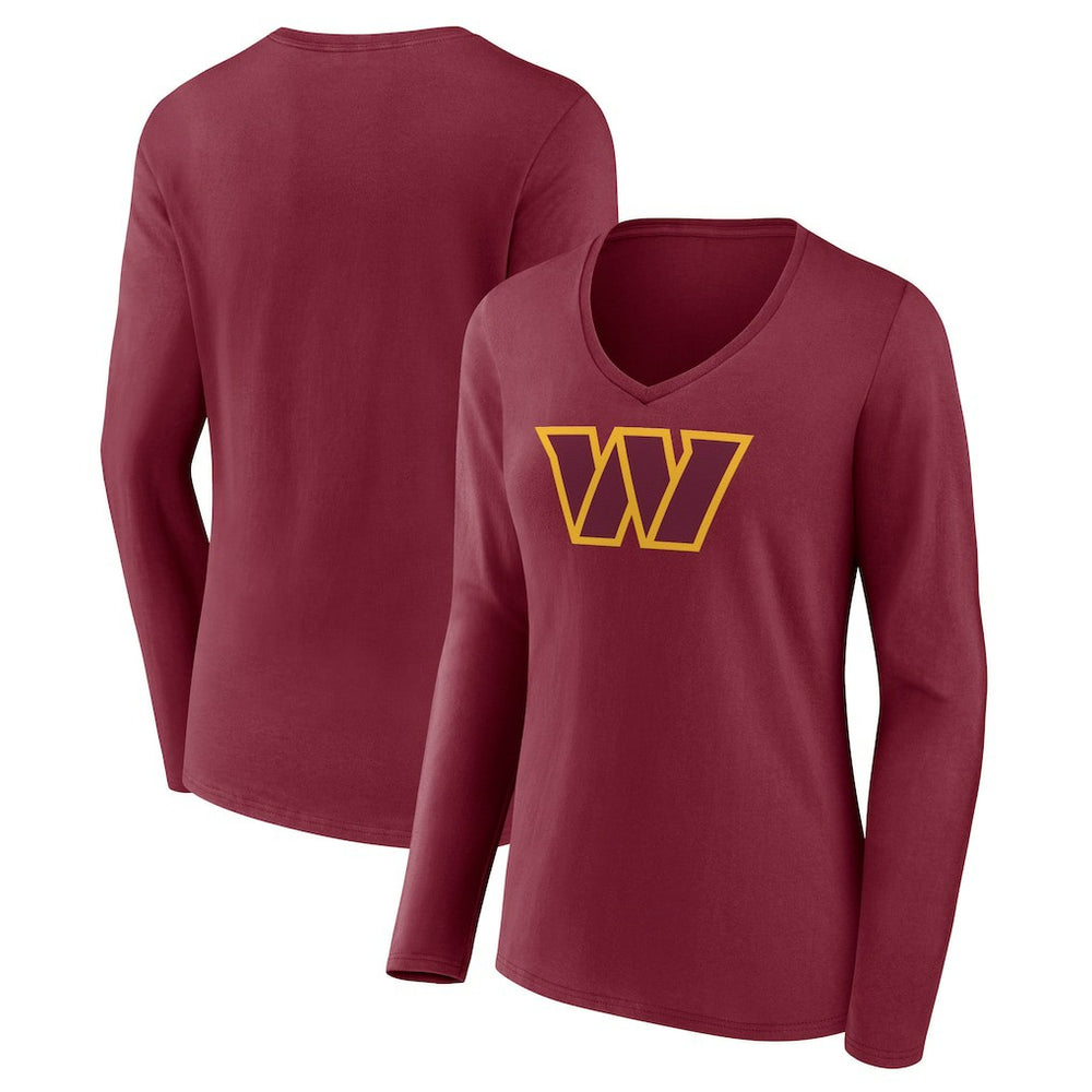 Women's Primary Team Logo Long Sleeve V-Neck T-Shirt - Washington Commanders