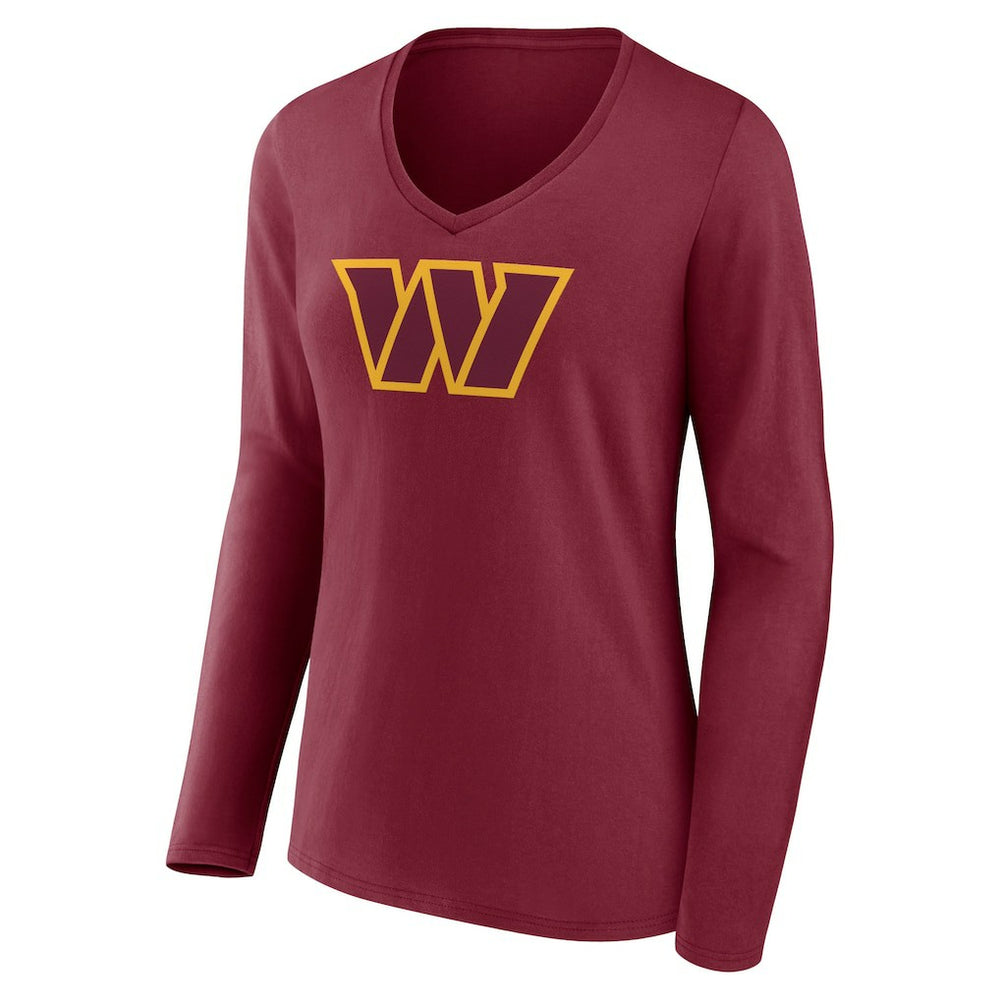 Women's Primary Team Logo Long Sleeve V-Neck T-Shirt - Washington Commanders