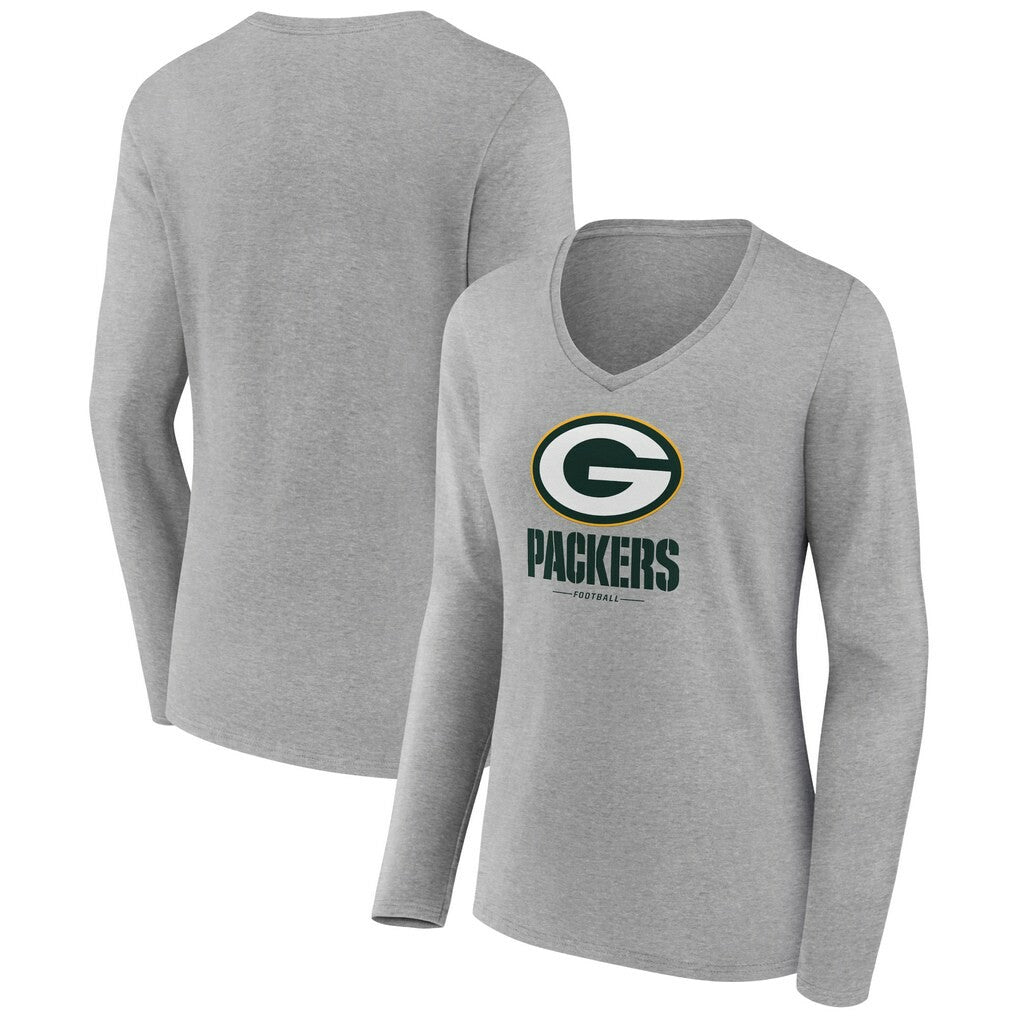 Women's Logo Team Lockup Long Sleeve V-Neck T-Shirt - Green Bay Packers