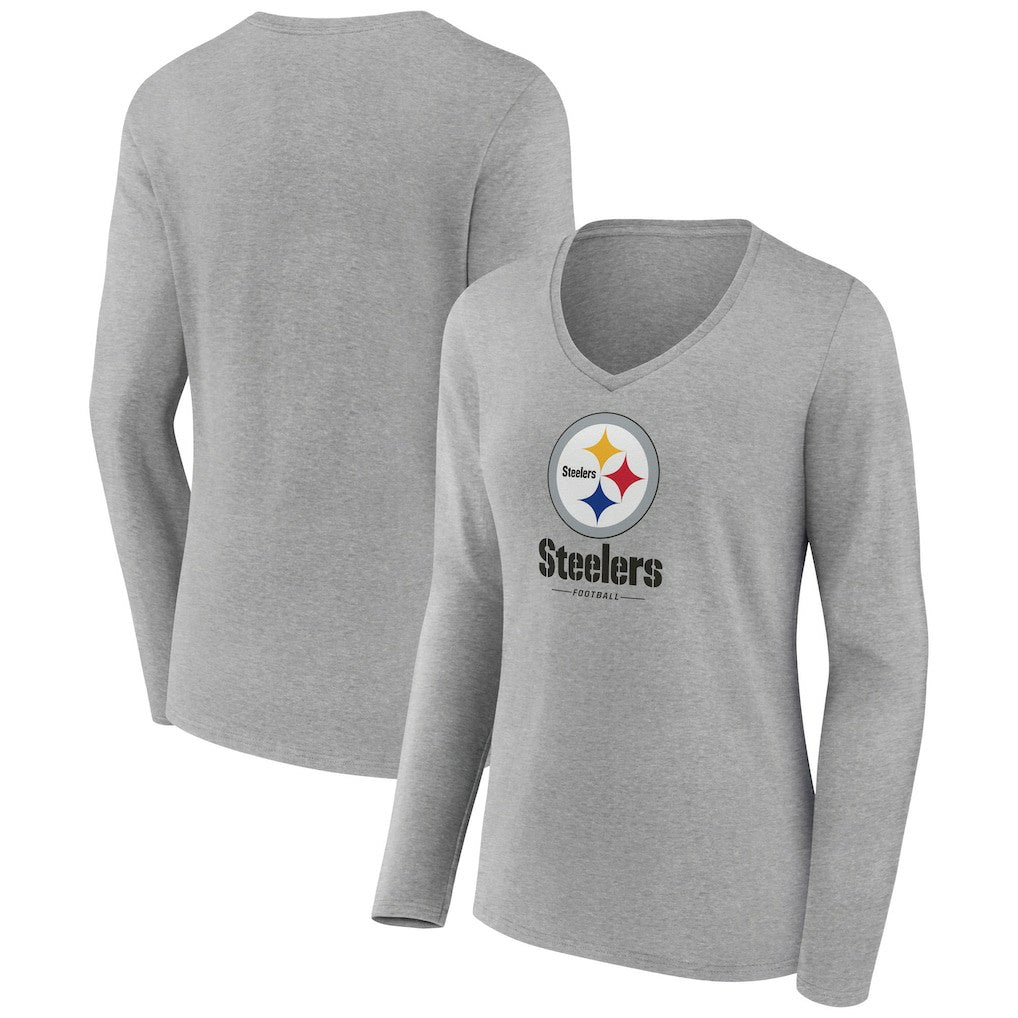 Women's Logo Team Lockup Long Sleeve V-Neck T-Shirt - Pittsburgh Steelers