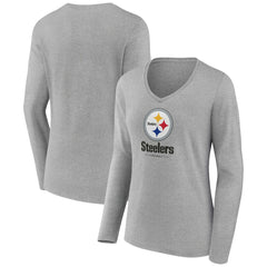 Women's Logo Team Lockup Long Sleeve V-Neck T-Shirt - Pittsburgh Steelers