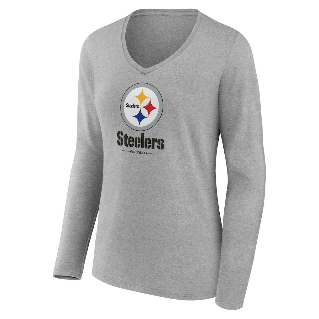 Women's Logo Team Lockup Long Sleeve V-Neck T-Shirt - Pittsburgh Steelers