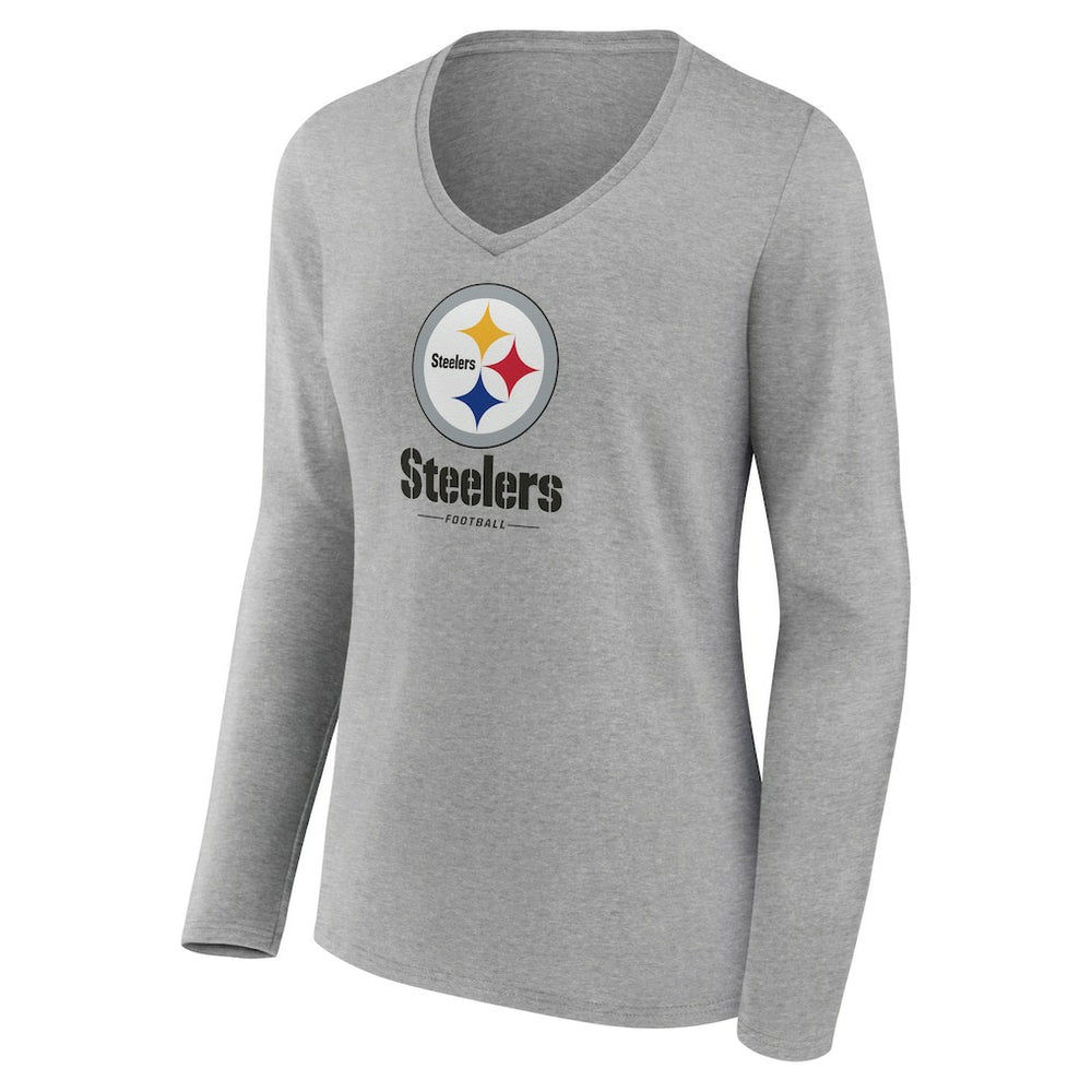 Women's Logo Team Lockup Long Sleeve V-Neck T-Shirt - Pittsburgh Steelers