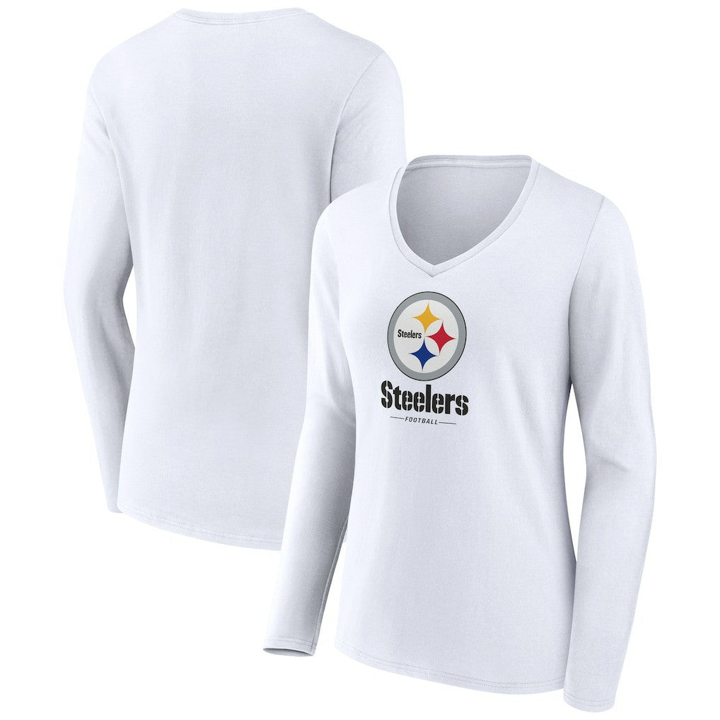 Women's Logo Team Lockup Long Sleeve V-Neck T-Shirt - Pittsburgh Steelers