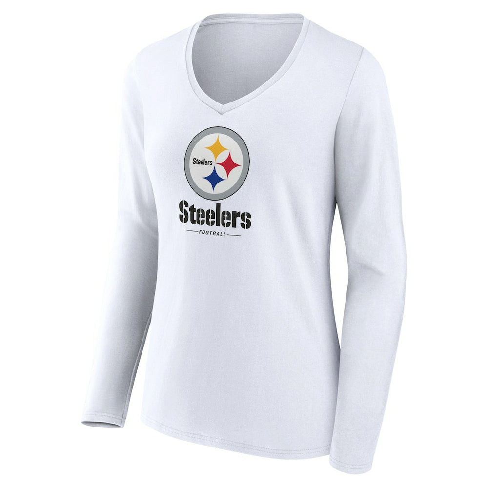 Women's Logo Team Lockup Long Sleeve V-Neck T-Shirt - Pittsburgh Steelers