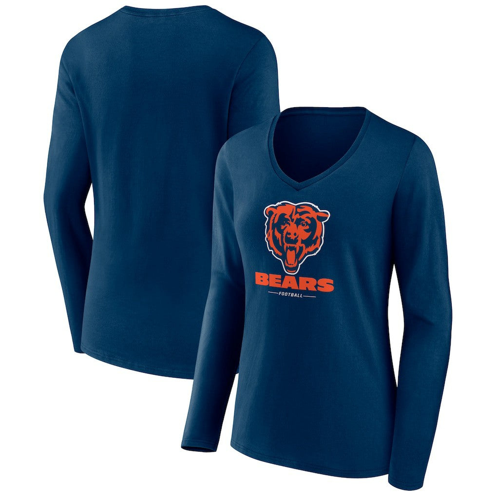 Women's Logo Team Lockup Long Sleeve V-Neck T-Shirt - Chicago Bears