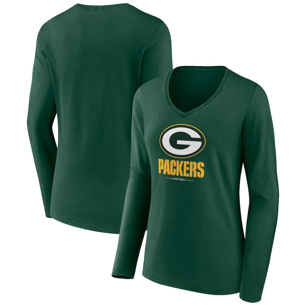Women's Logo Team Lockup Long Sleeve V-Neck T-Shirt - Green Bay Packers