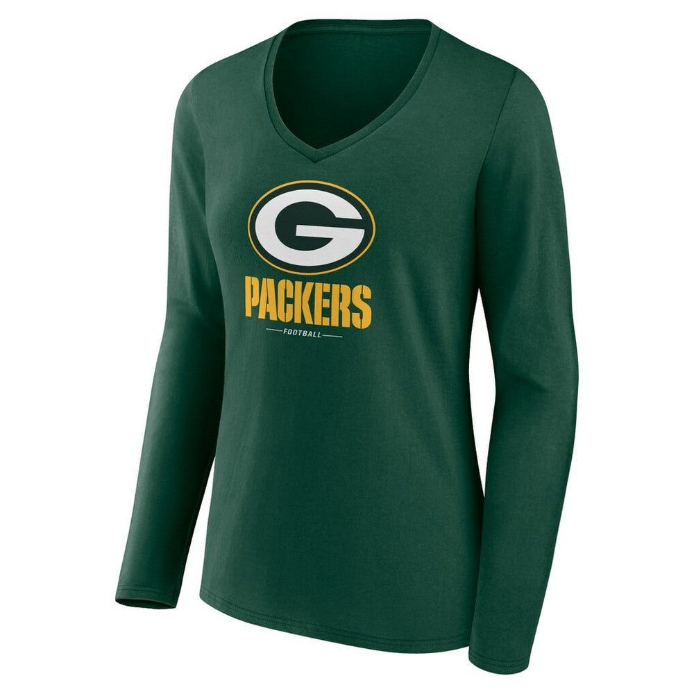 Women's Logo Team Lockup Long Sleeve V-Neck T-Shirt - Green Bay Packers