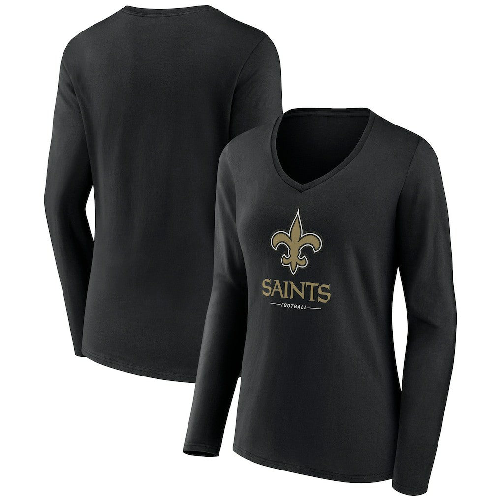 Women's Logo Team Lockup Long Sleeve V-Neck T-Shirt - New Orleans Saints