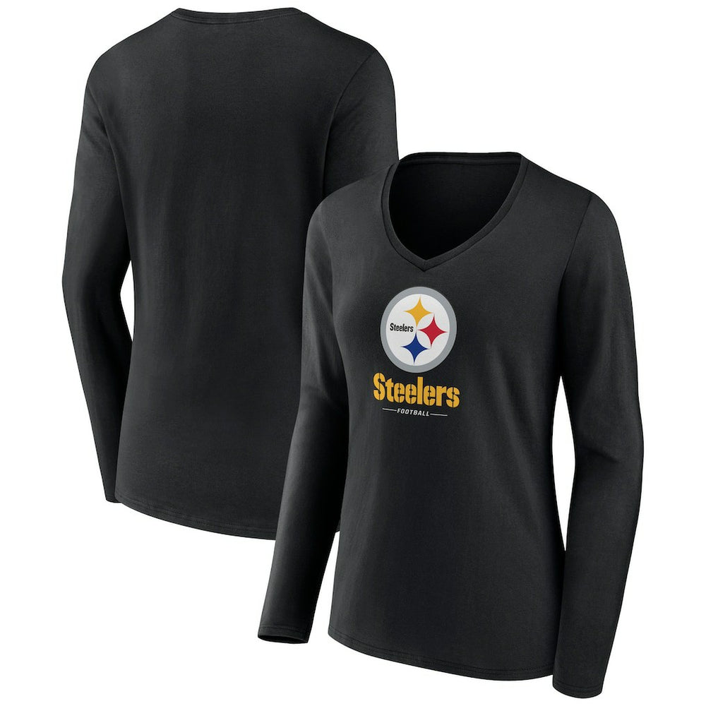 Women's Logo Team Lockup Long Sleeve V-Neck T-Shirt - Pittsburgh Steelers