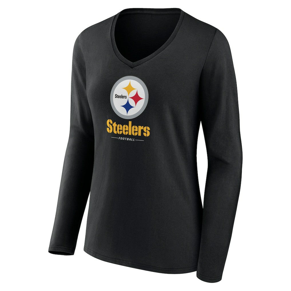 Women's Logo Team Lockup Long Sleeve V-Neck T-Shirt - Pittsburgh Steelers