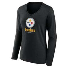 Women's Logo Team Lockup Long Sleeve V-Neck T-Shirt - Pittsburgh Steelers