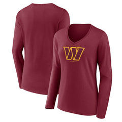 Women's Logo Team Lockup Long Sleeve V-Neck T-Shirt - Washington Commanders