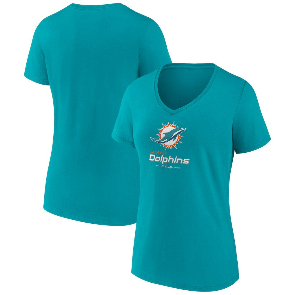 Women's Logo Team Lockup V-Neck T-Shirt - Miami Dolphins
