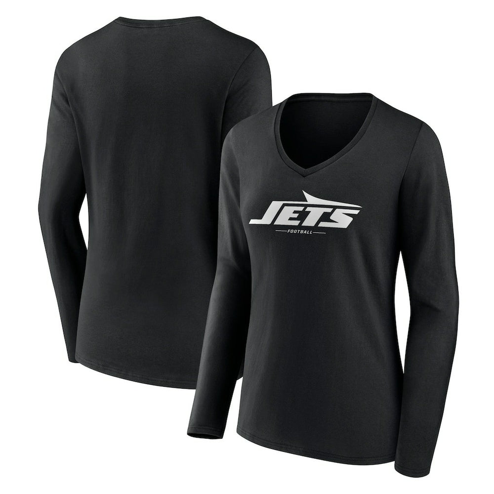 Women's Logo Team Lockup Long Sleeve V-Neck T-Shirt - New York Jets
