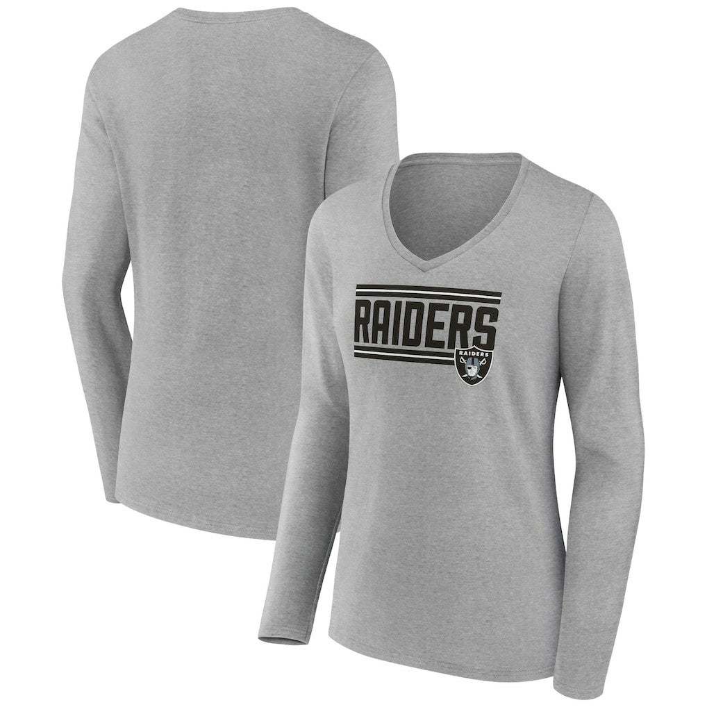Women's On Side Stripe Long Sleeve V-Neck T-Shirt - Las Vegas Raiders