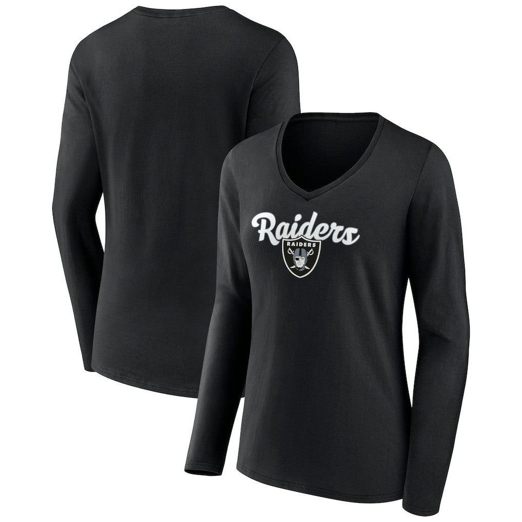 Women's Freehand Team Long Sleeve V-Neck T-Shirt - Las Vegas Raiders