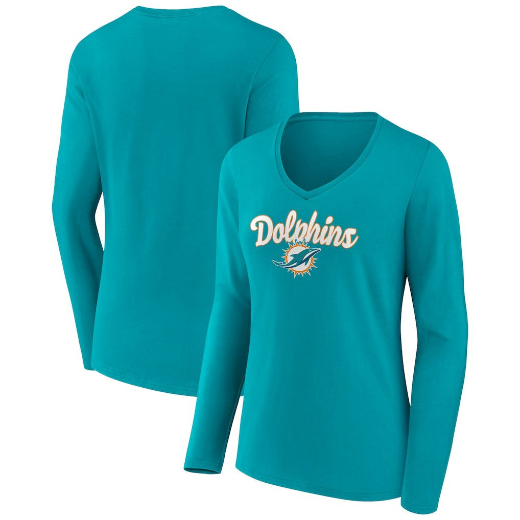 Women's Freehand Team Long Sleeve V-Neck T-Shirt - Miami Dolphins