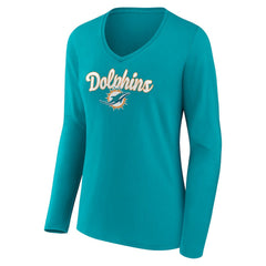 Women's Freehand Team Long Sleeve V-Neck T-Shirt - Miami Dolphins