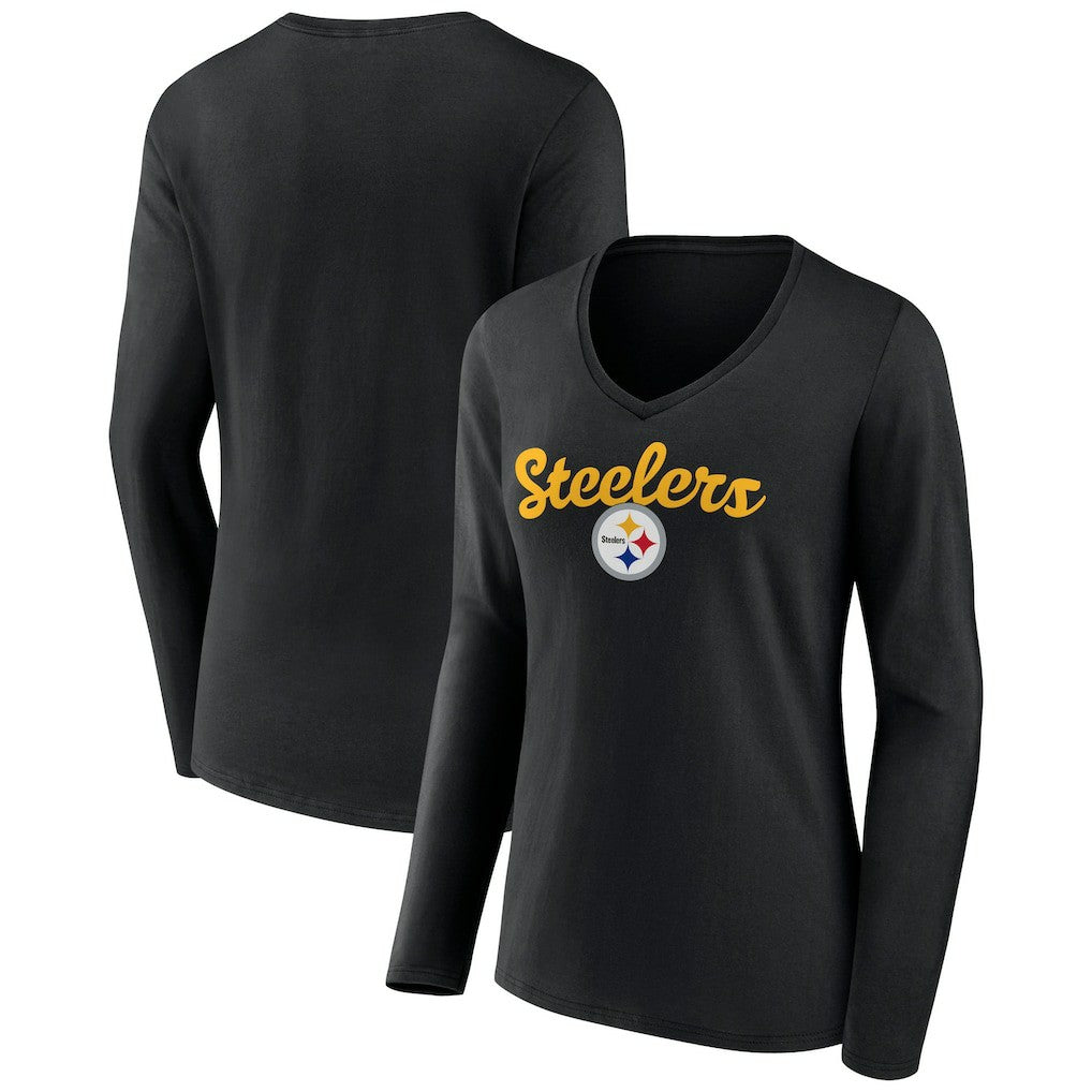 Women's Freehand Team Long Sleeve V-Neck T-Shirt - Pittsburgh Steelers
