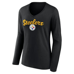 Women's Freehand Team Long Sleeve V-Neck T-Shirt - Pittsburgh Steelers