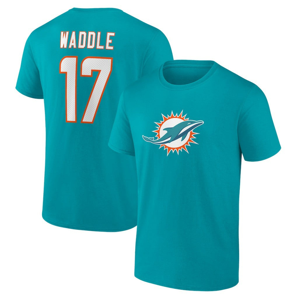 Jaylen Waddle  Player Icon Name & Number T-Shirt - Miami Dolphins