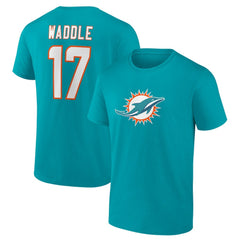Jaylen Waddle  Player Icon Name & Number T-Shirt - Miami Dolphins