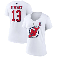 NHL White Nico Hischier New Jersey Devils Fanatics Women's Special Edition 2.0 Name & Number V-Neck T-Shirt