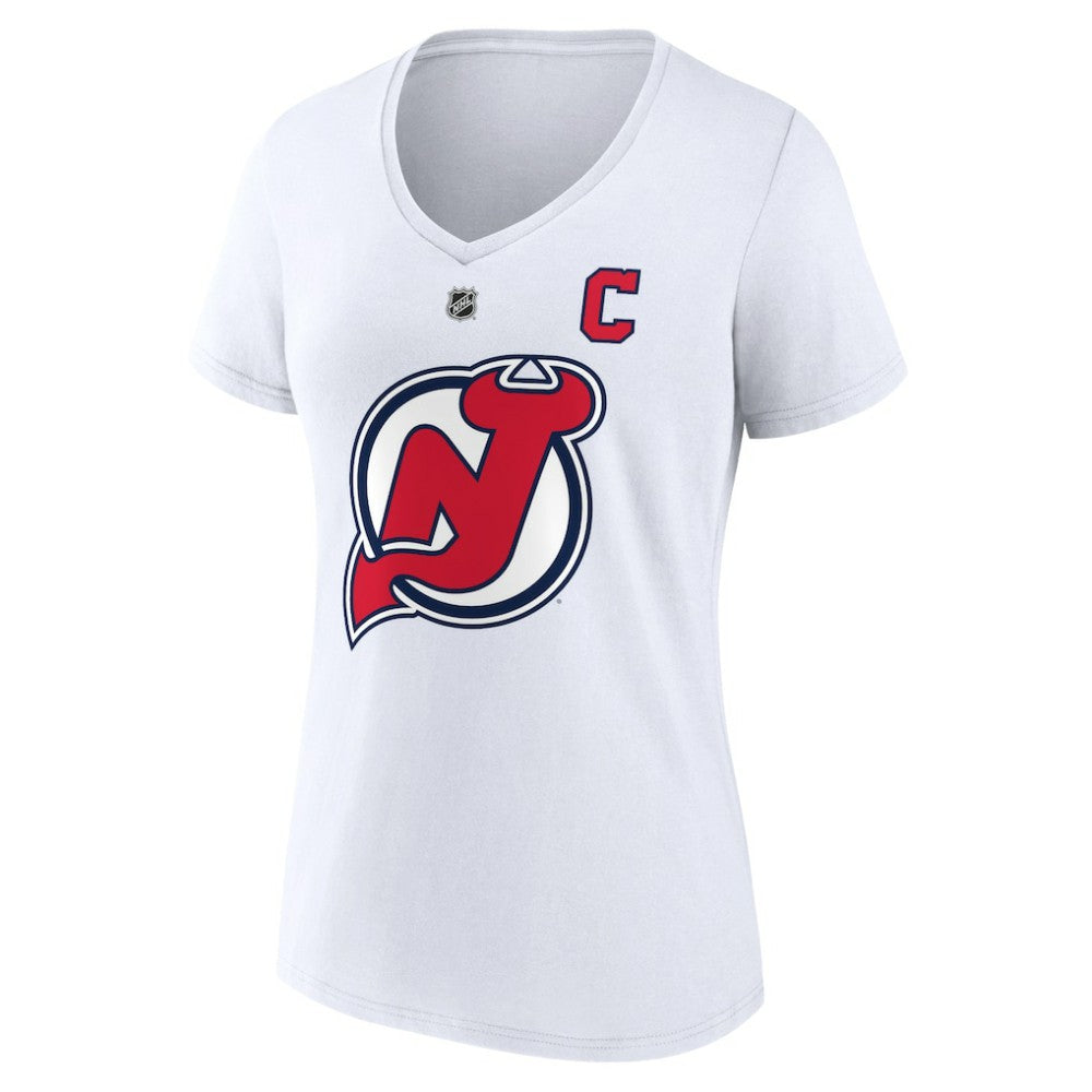 NHL White Nico Hischier New Jersey Devils Fanatics Women's Special Edition 2.0 Name & Number V-Neck T-Shirt