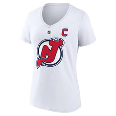 NHL White Nico Hischier New Jersey Devils Fanatics Women's Special Edition 2.0 Name & Number V-Neck T-Shirt
